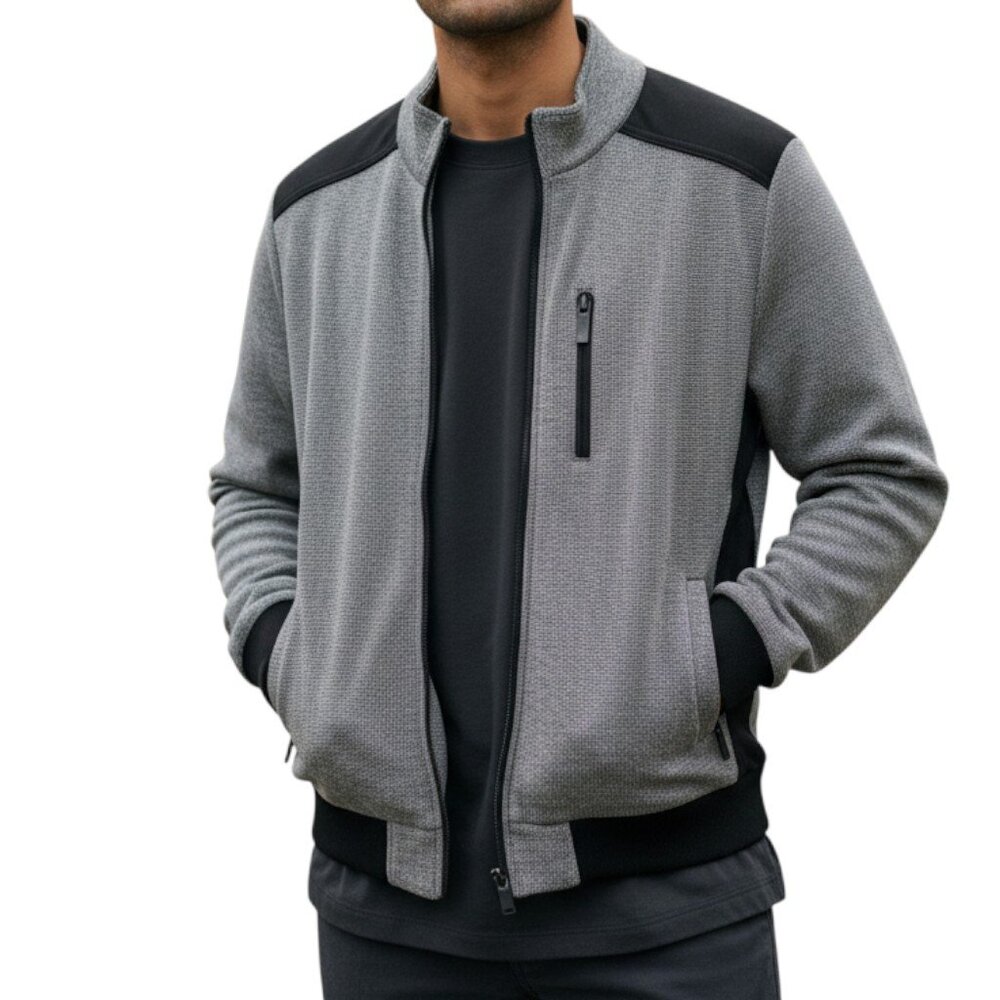 KENNETH COLE Reaction Men's Gray/Black Sweater Bomber Style Jacket - Size L